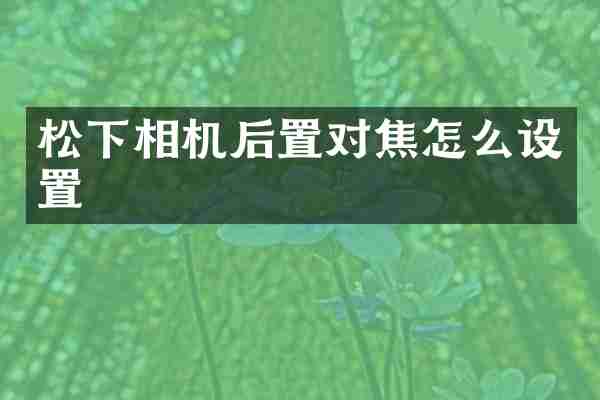 松下相机后置对焦怎么设置