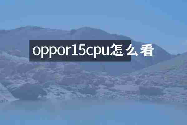 oppor15cpu怎么看