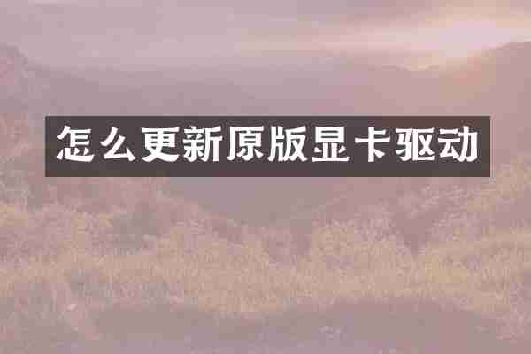 怎么更新原版显卡驱动