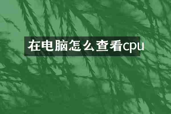 在电脑怎么查看cpu