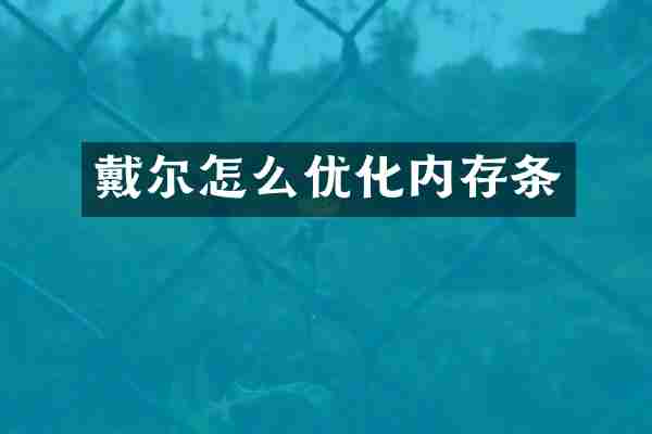 戴尔怎么优化内存条