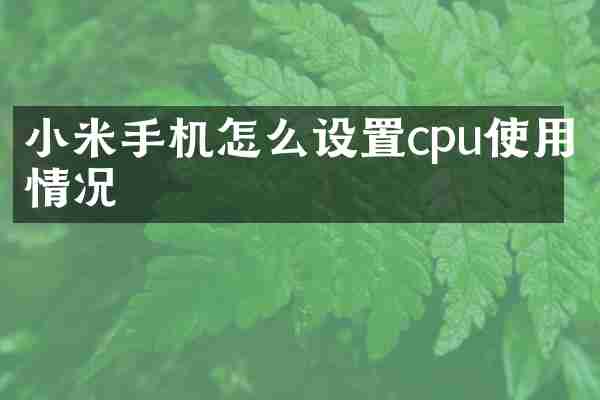 小米手机怎么设置cpu使用情况