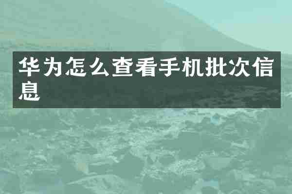 华为怎么查看手机批次信息