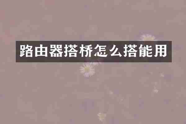 路由器搭桥怎么搭能用
