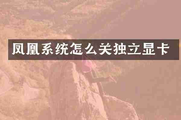 凤凰系统怎么关独立显卡