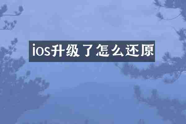 ios升级了怎么还原