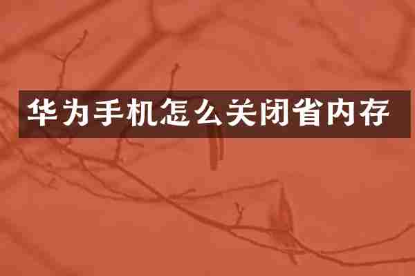 华为手机怎么关闭省内存