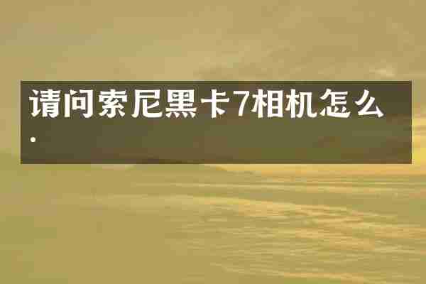 请问索尼黑卡7相机怎么样