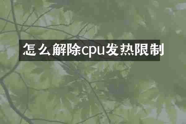 怎么解除cpu发热限制