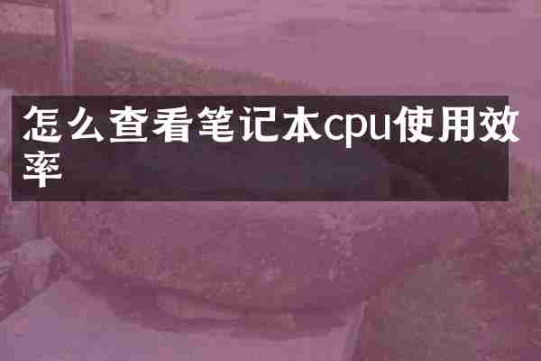 怎么查看笔记本cpu使用效率