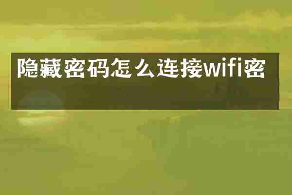 隐藏密码怎么连接wifi密码