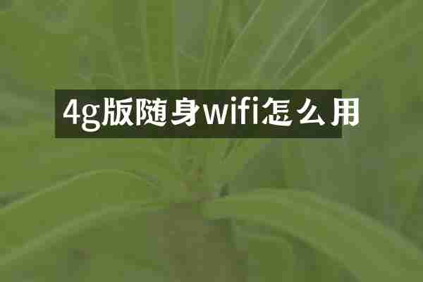 4g版随身wifi怎么用