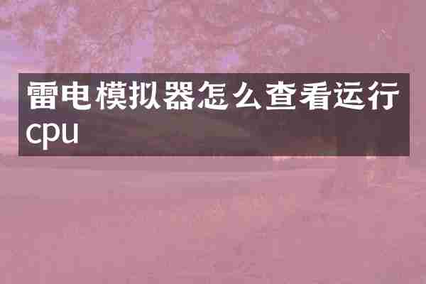 雷电模拟器怎么查看运行cpu