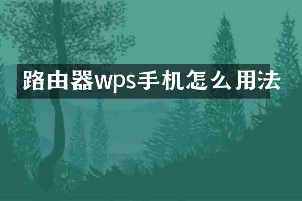 路由器wps手机怎么用法