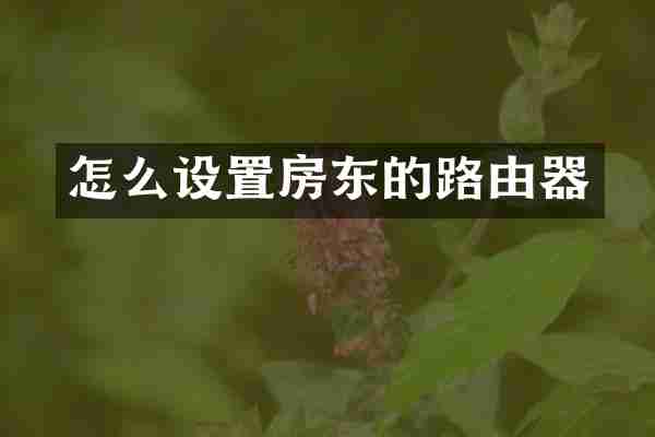 怎么设置房东的路由器