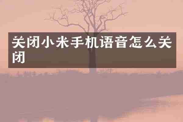 关闭小米手机语音怎么关闭