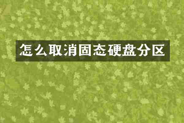 怎么取消固态硬盘分区