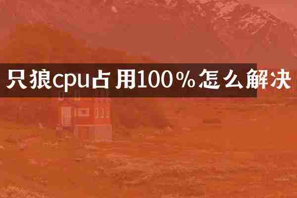 只狼cpu占用100%怎么解决