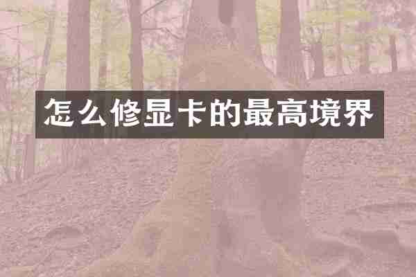 怎么修显卡的最高境界