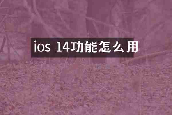 ios 14功能怎么用