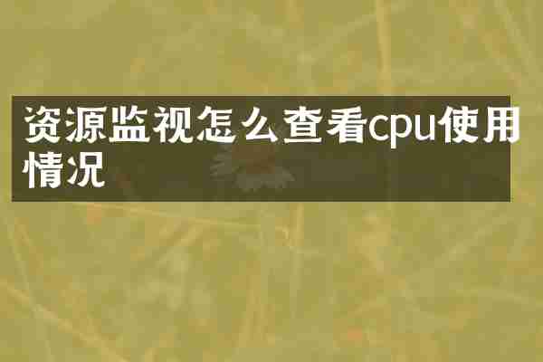 资源监视怎么查看cpu使用情况