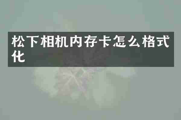 松下相机内存卡怎么格式化