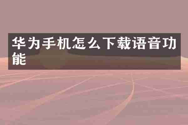 华为手机怎么下载语音功能