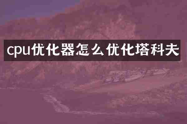 cpu优化器怎么优化塔科夫