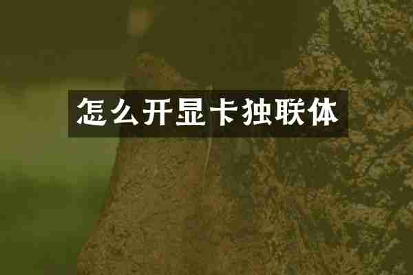 怎么开显卡独联体
