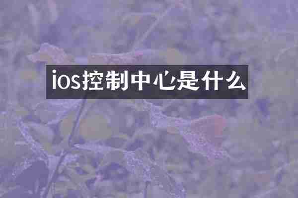 ios控制中心是什么