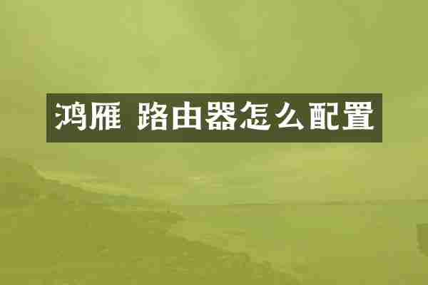 鸿雁 路由器怎么配置