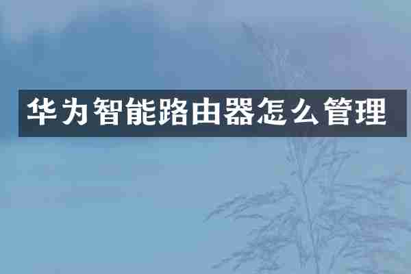 华为智能路由器怎么管理