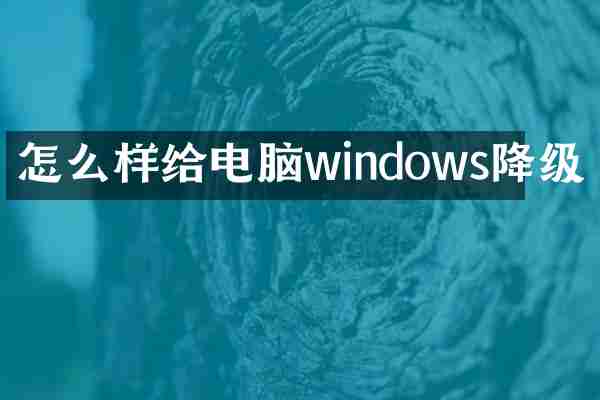 怎么样给电脑windows降级