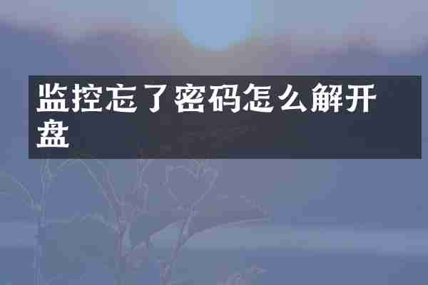 监控忘了密码怎么解开 硬盘