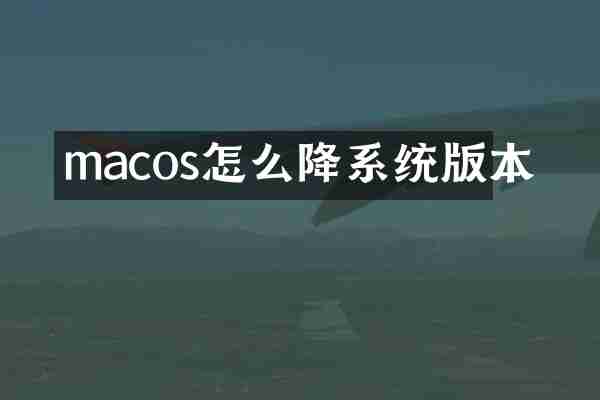 macos怎么降系统版本