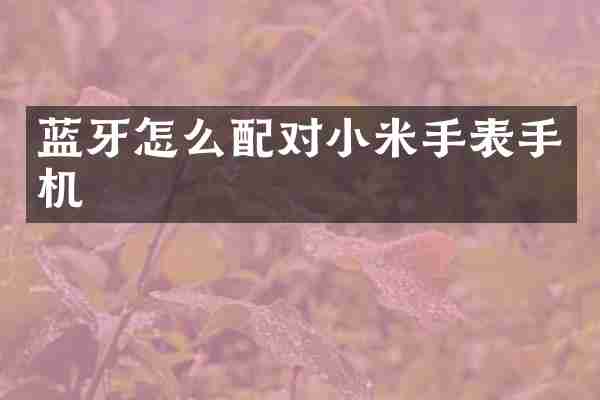 蓝牙怎么配对小米手表手机