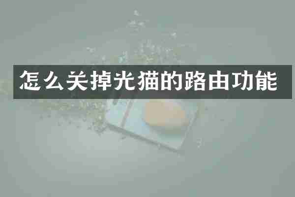 怎么关掉光猫的路由功能