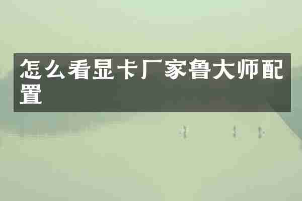 怎么看显卡厂家鲁大师配置