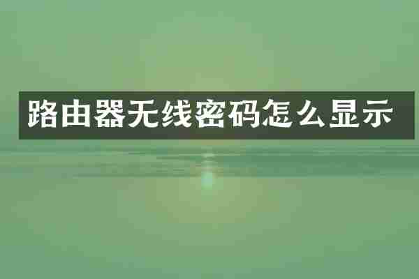 路由器无线密码怎么显示