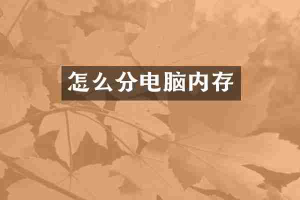 怎么分电脑内存