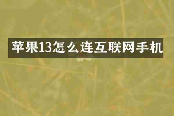 苹果13怎么连互联网手机