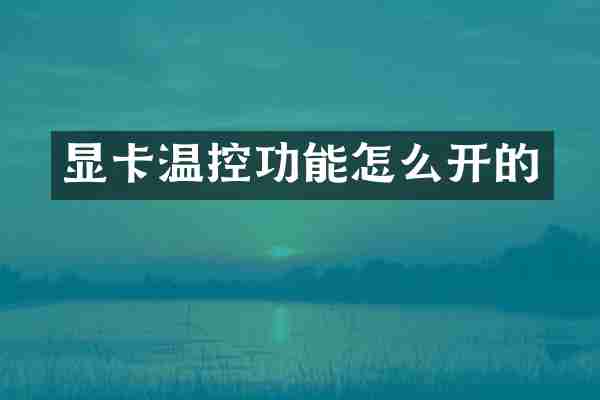 显卡温控功能怎么开的