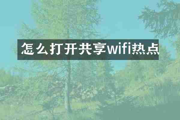 怎么打开共享wifi热点