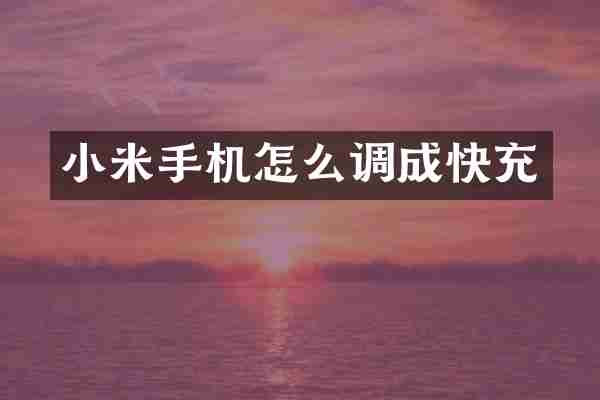 小米手机怎么调成快充