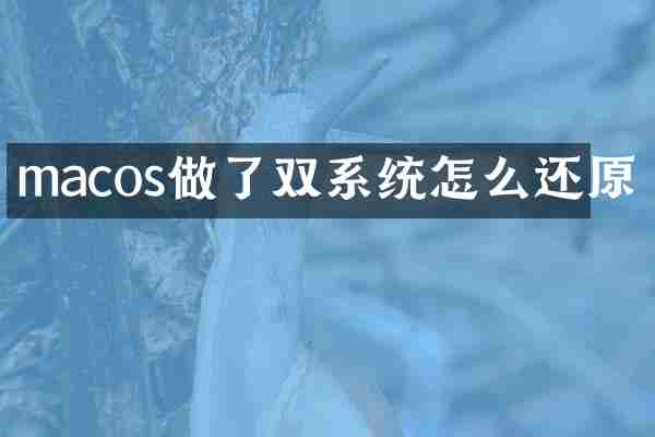 macos做了双系统怎么还原