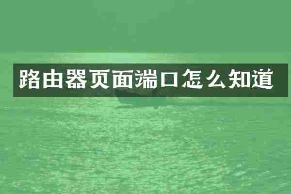 路由器页面端口怎么知道