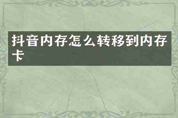 抖音内存怎么转移到内存卡