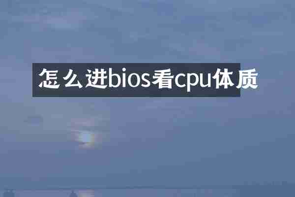 怎么进bios看cpu体质