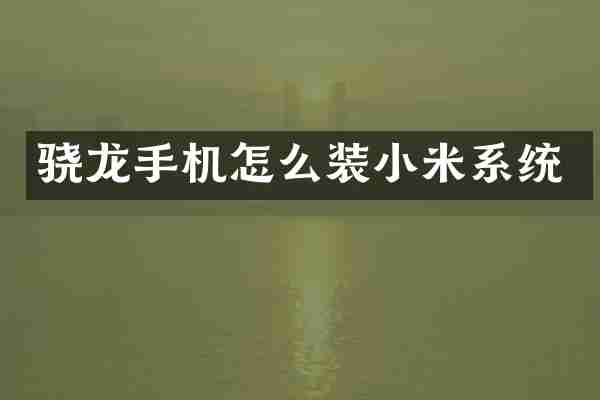 骁龙手机怎么装小米系统