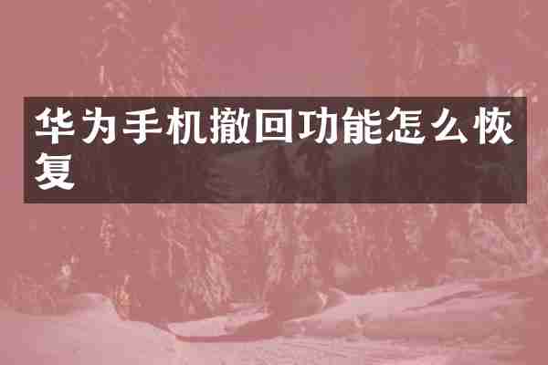 华为手机撤回功能怎么恢复